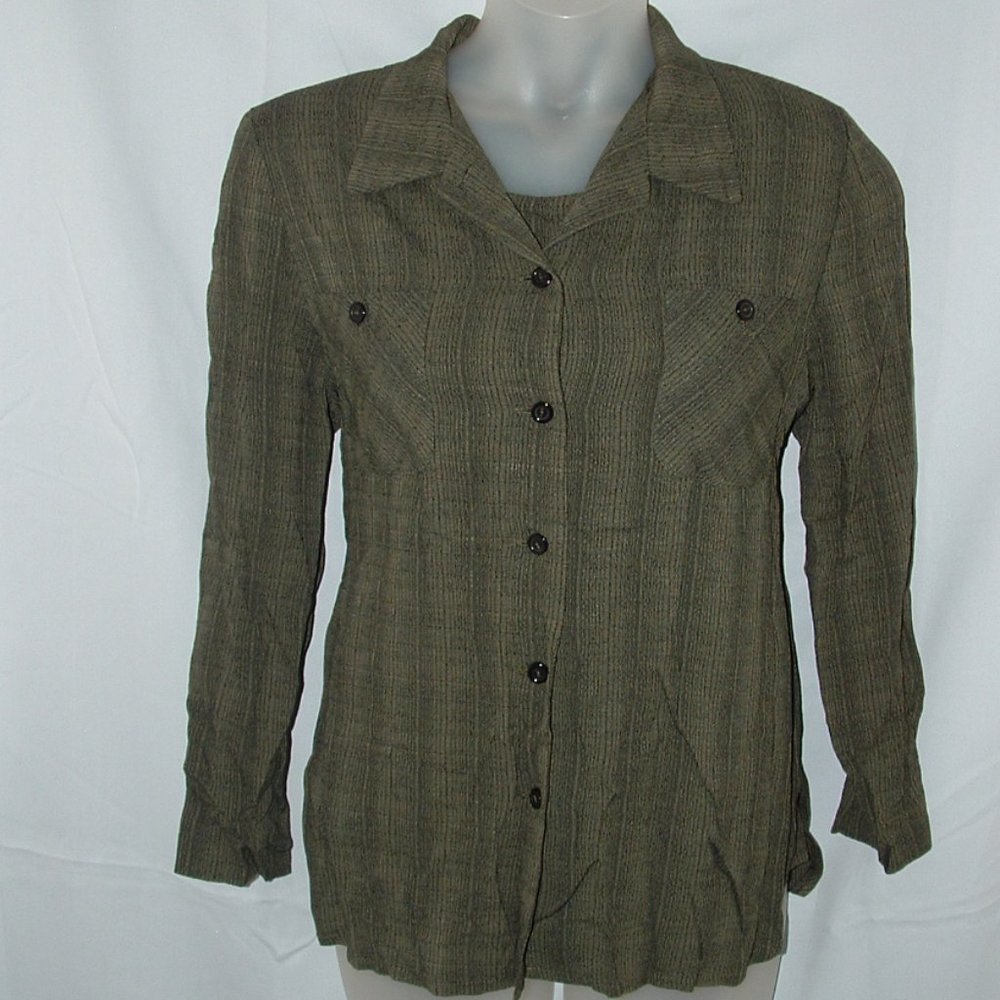 Dark Olive Green Sz 14 Petite Casual or Dress 2 Pc Matching Shirt Set